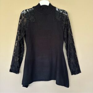 Women M Black Whimsigoth Top Long Lace Sleeve Dark Fairy Romantic Gothic Rose